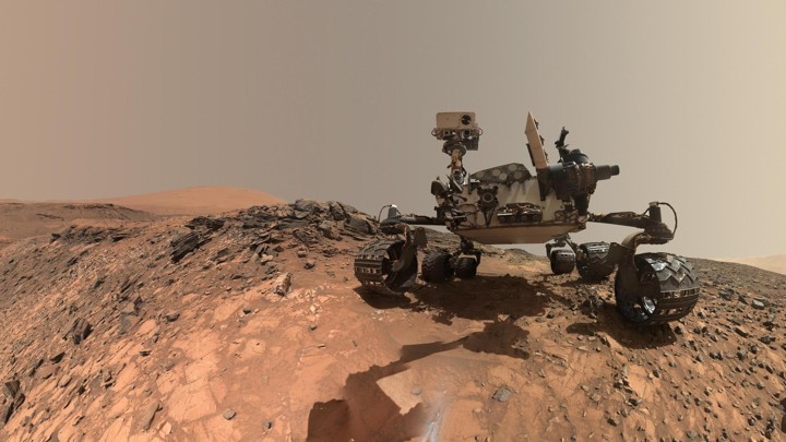 The Curiosity rover on Mars.